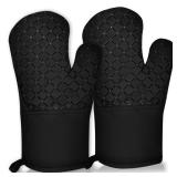 2 Pcs Oven Mitts Heat Resistant for Kitchen, Kitchen Oven Gloves, Long Oven Mitts and Pot holder with Non-Slip Silicone Stripe and Soft Cotton Lining, Silicone Oven Mitts for Cooking Baking BBQ Gloves
