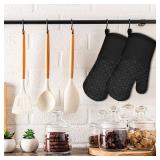 2 Pcs Oven Mitts Heat Resistant for Kitchen, Kitchen Oven Gloves, Long Oven Mitts and Pot holder with Non-Slip Silicone Stripe and Soft Cotton Lining, Silicone Oven Mitts for Cooking Baking BBQ Gloves