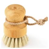 SUBEKYU Bamboo Dish Scrub Brushes for Kitchen, Cleaning Scrubber for Washing Cast Iron Pan/Pot, Natural Sisal Bristles, 1 Pack