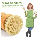 SUBEKYU Bamboo Dish Scrub Brushes for Kitchen, Cleaning Scrubber for Washing Cast Iron Pan/Pot, Natural Sisal Bristles, 1 Pack