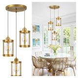 Osimir 3-Light Pendant Lighting, Brushed Gold Dining Room Chandelier Light Fixture Over Table with Clear Glass, Modern Cluster Hanging Lights for Kitchen Island Sink, OS-3014-3BG