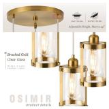 Osimir 3-Light Pendant Lighting, Brushed Gold Dining Room Chandelier Light Fixture Over Table with Clear Glass, Modern Cluster Hanging Lights for Kitchen Island Sink, OS-3014-3BG