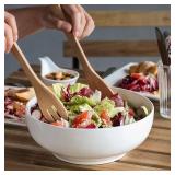 DOWAN Serving Bowls, 9.5\" Large Salad Bowls for Entertaining, Side Dishes, Pho, Pasta, Centerpiece Bowls for Dinner Parties, Kitchen Decor, Microwave & Dishwasher Safe, White
