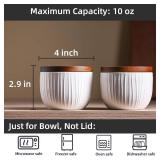 Adewnest Ceramic Salt and Pepper Bowls: 10 oz Stackable Spice Cellar with Wooden Lid - Stacked Seasoning Storage Containers for Kitchen Countertop - White, Set of 2