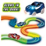 Ontel Magic Tracks 10 Foot Glow In The Dark Bendable Flexible Racetrack with LED Light-Up Race Car, Educational Playset Birthday Gift for Ages 3+
