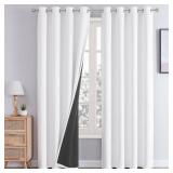 ChrisDowa White 100% Blackout Curtains for Bedroom with Black Liner, 2 Thick Layers Total Blackout Thermal Insulated Grommet Window Curtains 2 Panels Set (Pure White, 52 x 72 Inch)