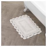 Laura Ashley Absorbent Bath Mat Reversible Crochet Soft and Plush Bathroom Mat 100% Cotton 17x24 Bath Rug, Ivory