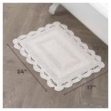 Laura Ashley Absorbent Bath Mat Reversible Crochet Soft and Plush Bathroom Mat 100% Cotton 17x24 Bath Rug, Ivory