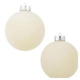 CristBest Velvet Christmas Balls Large Hanging Shatterproof Flocked Christmas Tree Ornaments for Xmas Tree Hanging, Holiday Wedding Party Decorations and Home Decorations (Cream, 6\" (2pcs))