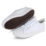 hello basics White Canvas Shoes for Women Casual Low Top Sneakers Fashion Womens Tennis Shoes, White, Size 7