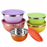 LICITE USA 5-Piece Colorful Stainless Steel Mixing Bowls with Matching Non-Airtight Lids â Nesting Stackable Design for Cooking, Baking, Meal Prep & Food Storage â Durable, Easy-Clean Kitche