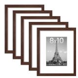 upsimples 8x10 Picture Frame Set of 5, Display Pictures 5x7 with Mat or 8 x 10 Without, Wall Gallery Photo Frames, Brown
