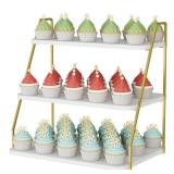 VyGrow Cupcake Stand, 3-Tier Dessert Stand for 55 Cupcakes, Wood & Metal Tower Display Premium Holder Dessert Tree Tower for Christmas Birthday Weddings Party Decor, Serving Tray (White & Gold)