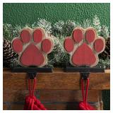 Glitzhome 2 Pcs Wooden Paw Stocking Holder, 6.25 Inch Xmas Hanging Hooks for Stockings Christmas Indoor Decoration