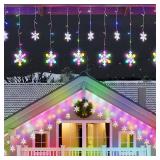 Aulanto Christmas Lights Outdoor Snowflake Lights,16.73ft 240 LED Snowflake Icicle Lights Waterproof with 20 Drops,RGB Color Changing Christmas Decorations Light for Eaves, Yard, Tree, Window, Curtain