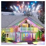 Aulanto Christmas Lights Outdoor Snowflake Lights,16.73ft 240 LED Snowflake Icicle Lights Waterproof with 20 Drops,RGB Color Changing Christmas Decorations Light for Eaves, Yard, Tree, Window, Curtain