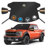 Zettum Car Windshield with Tow Mirror Cover - 600D Windshield Cover for Ice and Snow Windproof & Heavy Duty, Winter Frost Hail Protector for Pickup, Truck, SUV, Van and MPV with Large Mirror Models