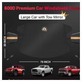 Zettum Car Windshield with Tow Mirror Cover - 600D Windshield Cover for Ice and Snow Windproof & Heavy Duty, Winter Frost Hail Protector for Pickup, Truck, SUV, Van and MPV with Large Mirror Models