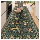 DUKINO 2.6x8 Rug for Hallway, Washable Kitchen Runner Rug with Non Slip Backing, Soft Low Pile Vintage Animal Runner for Bedroom, Kitchen, Hallway, Entryway, Laundry, Black