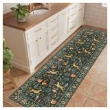 DUKINO 2.6x8 Rug for Hallway, Washable Kitchen Runner Rug with Non Slip Backing, Soft Low Pile Vintage Animal Runner for Bedroom, Kitchen, Hallway, Entryway, Laundry, Black