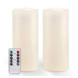 Homemory 10\" x 4\" Large Waterproof Outdoor Flameless Candles with Remote Control and Timer, Battery Operated Flickering LED Pillar Candles for Outdoor Larterns, Porch, Long Lasting, Set of 2