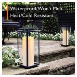 Homemory 10\" x 4\" Large Waterproof Outdoor Flameless Candles with Remote Control and Timer, Battery Operated Flickering LED Pillar Candles for Outdoor Larterns, Porch, Long Lasting, Set of 2