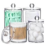 4 Pack Acrylic Qtip Holder Dispenser for Cotton Swabs, Balls, Pads, Floss Picks- Small Clear Plastic Canister Apothecary Jar Set, Bathroom Essentials Accessories Decor, Vanity Makeup Storage Organizer