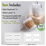 4 Pack Acrylic Qtip Holder Dispenser for Cotton Swabs, Balls, Pads, Floss Picks- Small Clear Plastic Canister Apothecary Jar Set, Bathroom Essentials Accessories Decor, Vanity Makeup Storage Organizer