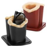 ZOOFOX 2 Pack Double Eyeglasses Holder, Plush Lined Leather Glasses Stand Case for Desk or Nightstand
