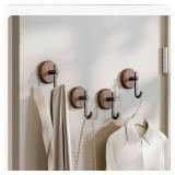 Adhesive Wooden Wall Hooks,4-Pack Farmhouse Decorative Natural Dark Walnut Wall Mounted Hooks for Towel,Keys,Hats,Coats,Robe, Bags& More - Durable & Stylish Home Decor for Entryway, Bathroom, Bedroom