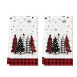 Artoid Mode Red Black Xmas Trees Christmas Kitchen Towels Dish Towels, 18x26 Inch Daily Buffalo Plaid Winter Decoration Hand Towels Set of 2