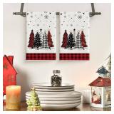 Artoid Mode Red Black Xmas Trees Christmas Kitchen Towels Dish Towels, 18x26 Inch Daily Buffalo Plaid Winter Decoration Hand Towels Set of 2