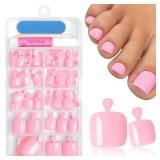 Bellelfin 144pc Pink Press on Toenails for Women, Pink Toe Nail Press ons Short Square Toe Press on Nails Fake Toe Nails Tips False Toenail Press ons with Nail Glue and Adhesive Tabs