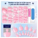 Bellelfin 144pc Pink Press on Toenails for Women, Pink Toe Nail Press ons Short Square Toe Press on Nails Fake Toe Nails Tips False Toenail Press ons with Nail Glue and Adhesive Tabs