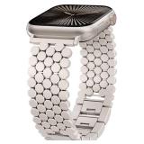 Minyee Compatible with Apple Watch Band Women 41/40/38/44/45/46/49/42mm, Dressy Honeycomb Pretty Adjustable Metal Designer Classy Wristband for iWatch Series 11 10 9 8 7 6 5 4 3 Ultra SE, Starlight