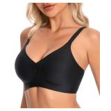 Jelly Wireless Push Up Seamless Sleep T Shirt Bras with Support and Lift for Women Soft Full Coverage No Underwire Comfortable Everyday Bra Black XL