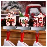 Alupssuc 3 Pcs Christmas Stocking Holders for Mantle, Christmas Stocking Hangers for Fireplace-Weighted Stocking Hooks for Mantel&Christmas Holiday Party Decoration-Candy Train