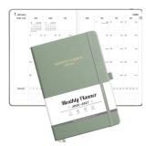 LOAPEM 2026-2027 Monthly Planner, Jan 2026 - Dec 2027, Medium Size (5.7\" x 8.3\"), 2026-2027 Calendar, 24 Self-adhesive Monthly Tabs, Leather Hardcover, 100 GSM Thick Paper (Light Green)