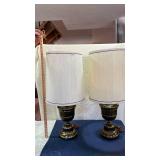 Mid-Century Brass Table Lamps with White Drum Shades