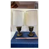 Mid-Century Brass Table Lamps with White Drum Shades