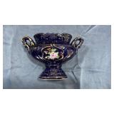 Cobalt Blue Porcelain Vase Set with Floral Design