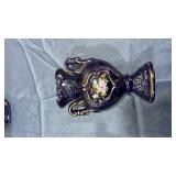 Cobalt Blue Porcelain Vase Set with Floral Design