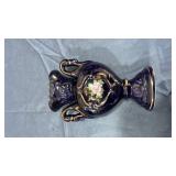 Cobalt Blue Porcelain Vase Set with Floral Design