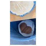 Wooden Sewing Basket with Blue Heart Patches