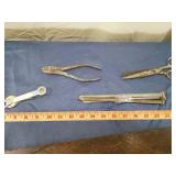 Mixed Tool Lot with Hand Saw and Measuring Tools