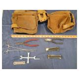 Leather tool bag some hand tools