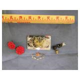 Costume Jewelry Collection - Red Beaded Clips and Brooches