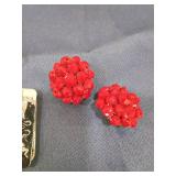 Costume Jewelry Collection - Red Beaded Clips and Brooches