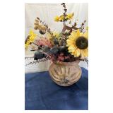 Decorative Floral Display with Sunflowers and Concrete Orb