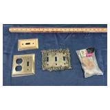 Decorative Metal Light Switch & Outlet Cover Plates Set and wood knobs